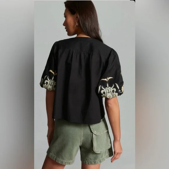 Anthropologie Embroidered Balloon-Sleeve Blouse Size L - Picture 10 of 14